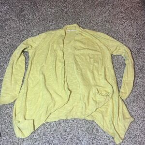 Eileen Fisher Linen‎ Cotton Blend Open Front Cardigan Sweater Yellow M